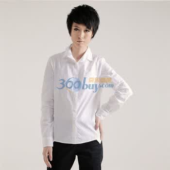 自然逸2011 休闲翻领收腰显瘦 纯棉长袖 衬衫c010 白色 L