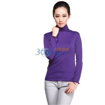 维妮 VINEY 春款时尚高领荷叶边修身性感舒适浪漫气质女人味打底衫长袖T恤73002 紫色 均码