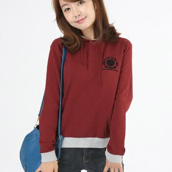 韩都衣舍 韩国卫衣秋冬季新品女带帽宽松套头卫衣LU1100L01红色L