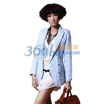 珍子曼ZINGSMAI 棉麻混纺 修身小西装/外套 女士西服 E99009 蓝色 L