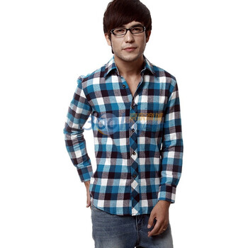 edc of givensi 新款 时尚休闲格子长袖衬衫 18款 胡蓝1604 XXL