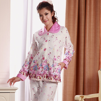 苏泽尔繁花点点夹层中厚秋冬款家居服睡衣一套48010 粉色 XL