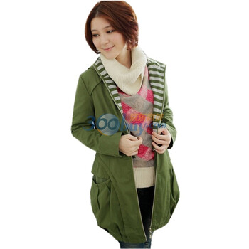 乔伊思JOICE 2011秋款韩版女装修身长款连帽风衣 1160 军绿色 XXL
