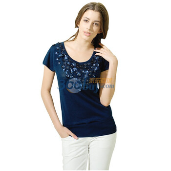 荣仕雅rosyear新款飞花镶珠女衫8520 宝蓝色 M