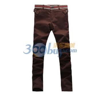 TUOYI正品时尚男士小直筒休闲腰边牛筋装饰长裤w033 酒红色 33