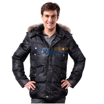 稻草人男装2011冬季新品 休闲格子可脱卸帽羽绒服UR115608 黑色 185/100A(XL)