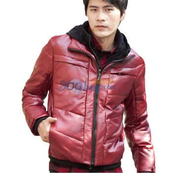 诠渡良品trenduality 秋冬季新款pu皮休闲连帽运动羽绒服#81500 酒红色 XXL