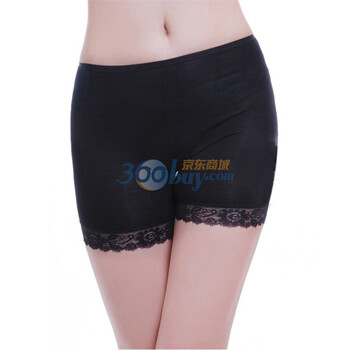 维妮 VINEY 竹纤维蕾丝边女士平角打底裤安全裤三分裤防走光 黑色 均码