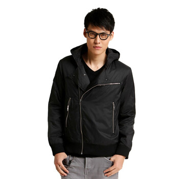 Jack Jones/杰克琼斯 外套 连帽斜门襟薄款棉服P(黑)|211422032010 195/112A/XXXL