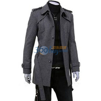 TUOYI肩章装饰高品质毛呢大衣单排扣呢风衣W009灰色XXL