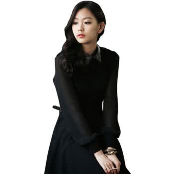 时尚起义 春装韩国进口优雅网面拼接连衣裙 女570289 黑色 one