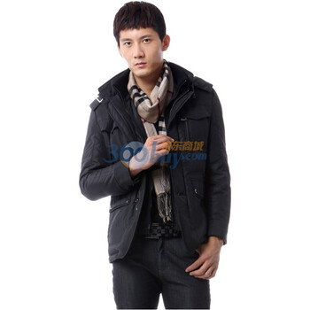 蓝冰 男 水波纹休闲园角中长款 羽绒服 ^@^BB57550 黑色 185/100A(XL)