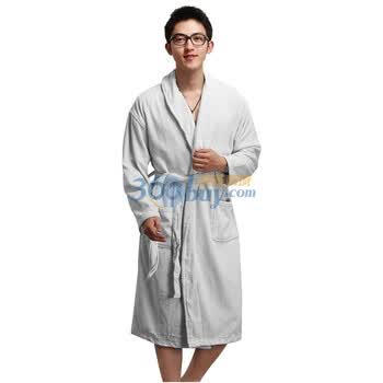 荻嘉茂 时尚舒适纯棉毛巾料浴袍/睡衣 翻领割绒1206白色 均码