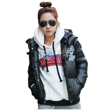 韩都衣舍 韩国棉服春季新品新年春装女加厚棉衣棉服DQ1534 黑色 L