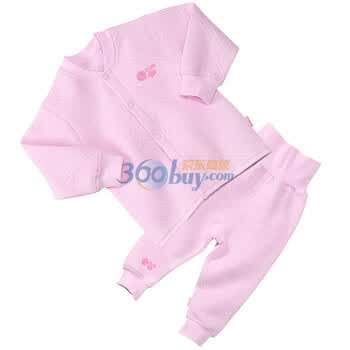 贝贝怡（bornbay）BB105-112 宝宝服 前开扣上衣高腰护肚裤 婴儿童装内衣套装 淡粉 90码