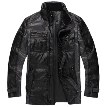 零号男 PU皮面料 灰鸭绒 中薄款羽绒服 AEH0004 01 10 黑色 XXL