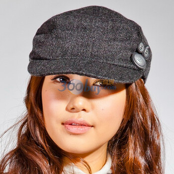 伊点饰品 ELENA DIVIES 黑色钮扣装饰秋冬时装鸭舌帽　帽子　087100061 深灰色 58cm