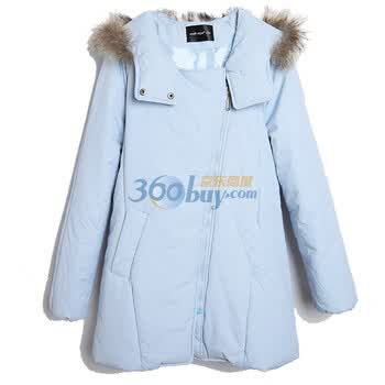 安都 AS安都 2011冬 新款女装糖果色斜门襟中长毛领棉服 9158234 蓝 L