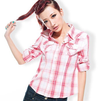 百普拉姿BIOPLAZM2012新春新款女装衬衫韩版女装修身格子长袖衬衫休闲纯棉衬衫 粉色 XXL