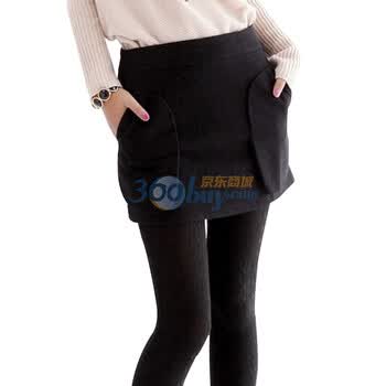 韩都衣舍 韩国春季新品修身花苞毛呢女半身裙HX0026 黑色 M