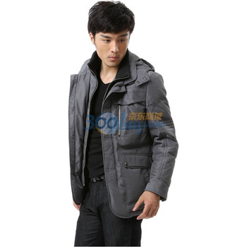 蓝冰 男 水波纹休闲园角中长款 羽绒服 ^@^BB57550 浅莲灰 185/100A(XL)