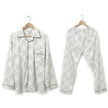 好家猫 韩版新款男士格子翻领棉质套装家居服LPERNSHCH 灰色 XL