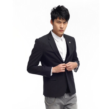 Jack Jones/杰克琼斯 外套 纯棉条纹印花男士西服P(黑)|212108026010 195/112A/XXXL