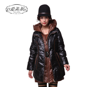 爱美斯罗纹收口袖带帽纯色修身欧美风羽绒服清仓A115032 黑色 (XXL)175/96A