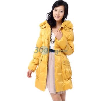 新品 雅鹿 兔毛领淑女中长款羽绒服 ^@^YM10580 奇迹黄 XXXL