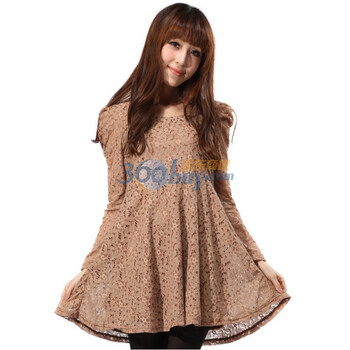 RosasMode蕾丝泡泡袖复古小高腰连衣裙R0221150 奶茶 L
