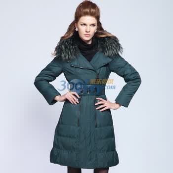 名人瑞裳 Mrrs 狐狸毛领长款羽绒服2390带腰带 蓝绿色 XXL