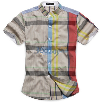 迪尔马奇 2012新品 简约时尚格子修身男士短袖衬衫 DMY71 黄色 XXXL