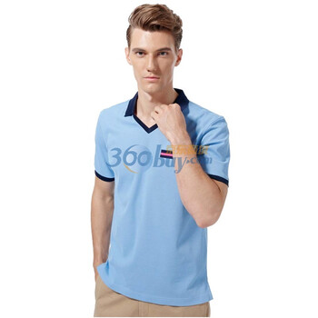 普派PUPAI男装商务修身短袖POLO　时尚V型翻领丝光POLO衫MP34C1 天蓝色 XL