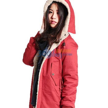 安都 AS安都 2011冬 新款女装欧美工装风百搭连帽棉服9158244E 红色 L