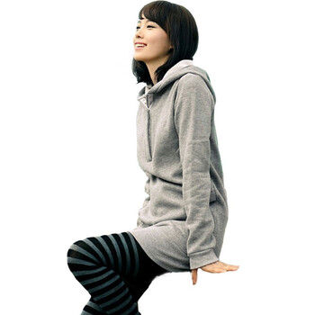韩都衣舍 韩国2012春装新款韩版加绒带帽长款卫衣E9176 浅灰色 M