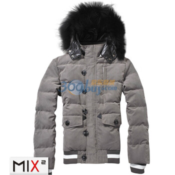 MIX2 2011冬装新款男装钮扣连帽短款男士毛领加厚羽绒服 L14R02C1 浅灰色 XXL
