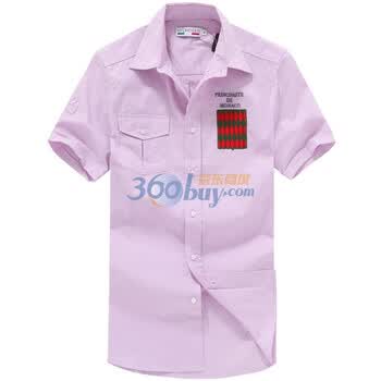 HYDROGEN男装新品 兰博基尼正品 都市休闲 绣标全棉修身短袖衬衫[C1022] 红色 XL