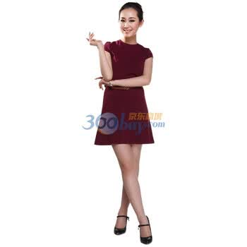维妮 VINEY 夏季新款女装裙子简洁风纯色知性枣红送腰带短袖连衣裙71009 枣红 M