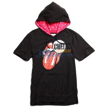 Giordano佐丹奴BSX T恤 男红唇MINI CHE短袖连帽印花T恤 90091060 黑色 XL