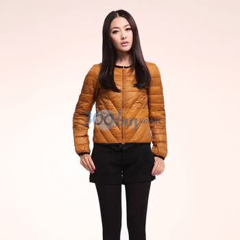 秋水伊人2011冬季新品轻盈面包型衍缝便捷羽绒服614015001 红咖 XL