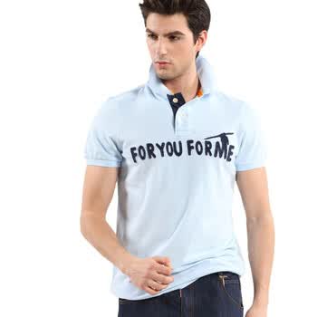 FUFM由你由我2012男装夏季新品男士时尚休闲可立领贴布绣短袖POLO衫T恤衫M11MSP052 天蓝色 XL
