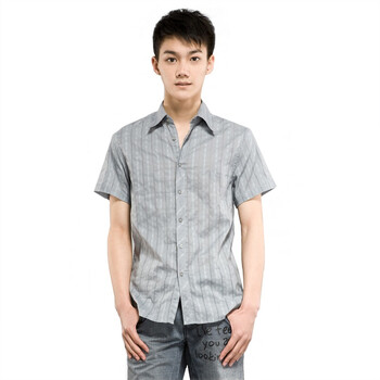 圣迪奥 sdeer 男装商务休闲条纹短袖衬衫9270480 条纹 L