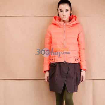 自然逸 加厚女款短款白鸭绒羽绒服Y108 桔红色 XL