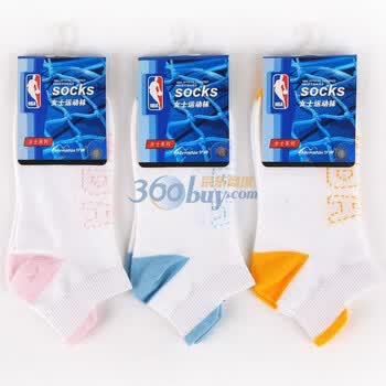 NBA女士休闲袜B055白色提花三双装 尺码22-24cm 均码