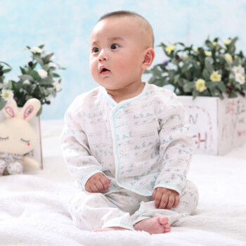 婴之谷 婴儿服装宝宝服装 纯棉纱布印花开胸套颜色随机T1164 白色 12个月