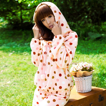 2012秋季新品 歌瑞尔动感圈圈时尚圆点珊瑚绒家居服睡衣套装 粉红 XXL