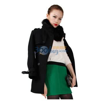 FRIEND ONE 新款冬季外套女呢大衣双排中长款红色呢大衣FG114157 黑色 L