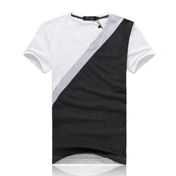 TUOYI拓一2012夏季新款时尚休闲拼色V领修身短袖T恤HF80031 白色 185/105(XXL)