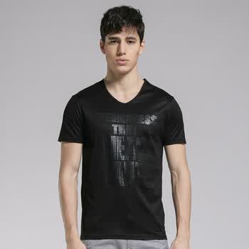夏季新品 GXG 男士时尚个性休闲印花V领短袖T恤#12144203 黑色 XL