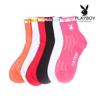 PLAYBOY 花花公子 女士纯棉可爱糖果色休闲少女运动袜子短筒袜2227 大红 均码